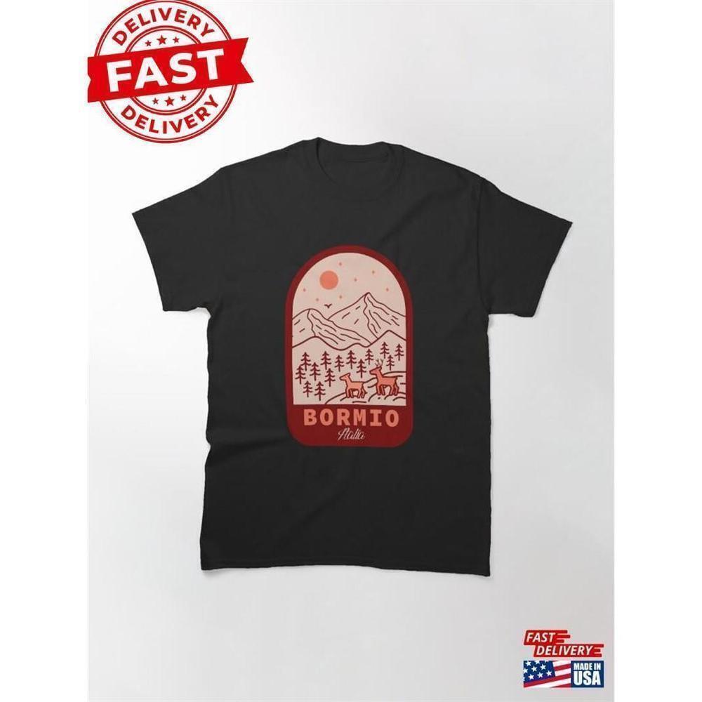 Bormio Italia Mountains Landscape Doodle Badge Retro Travel Fan T-Shirt
